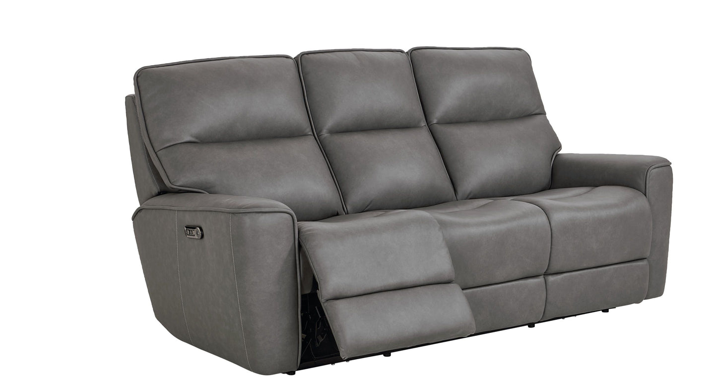Bassett Club Level Kenneth Power Motion Sofa in Gunmetal Leather - Chapin Furniture