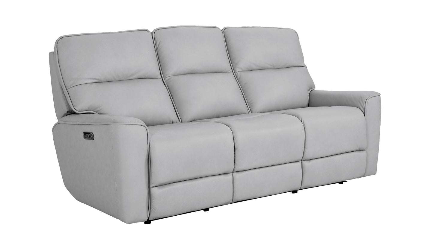 Bassett Club Level Kenneth Power Motion Sofa in Mist Leather - Chapin Furniture