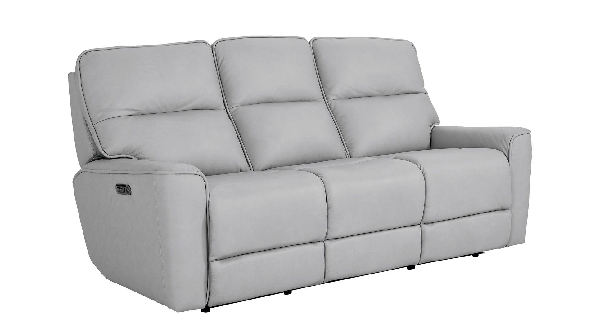 Bassett Club Level Kenneth Power Motion Sofa in Mist Leather - Chapin Furniture