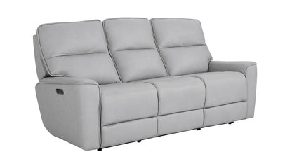Bassett Club Level Kenneth Power Motion Sofa in Mist Leather - Chapin Furniture