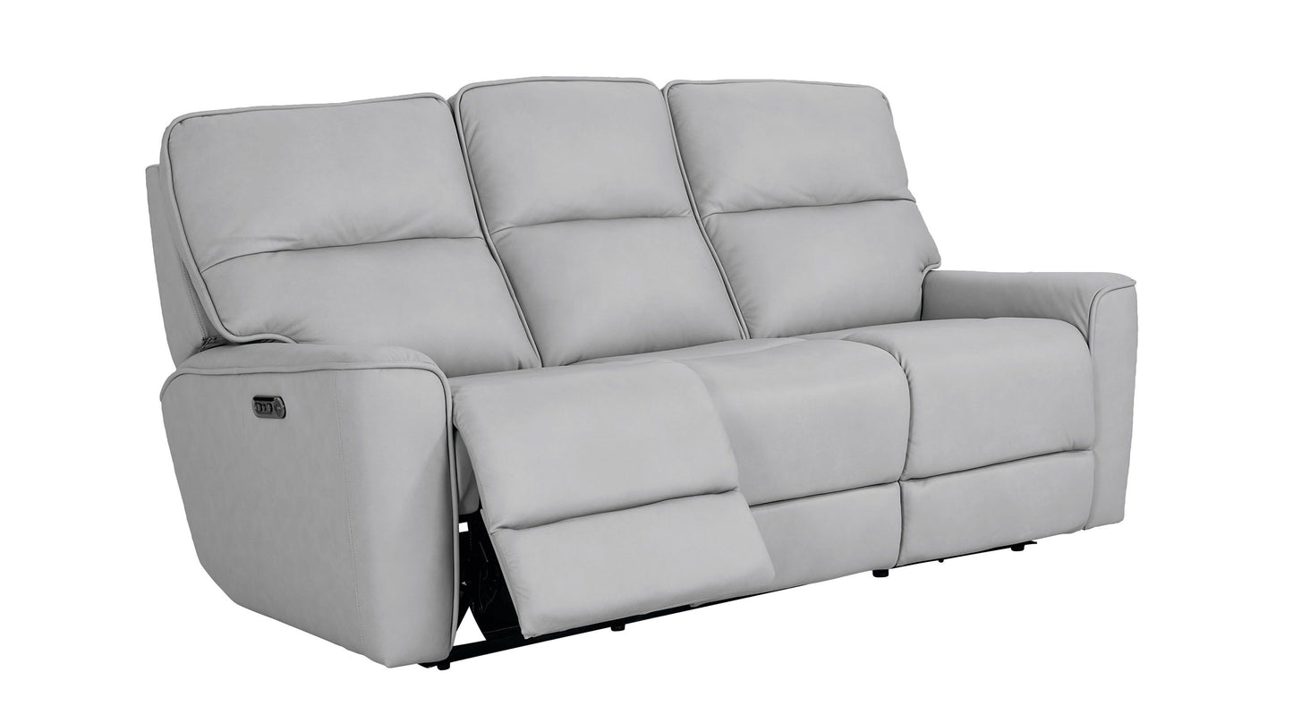 Bassett Club Level Kenneth Power Motion Sofa in Mist Leather - Chapin Furniture