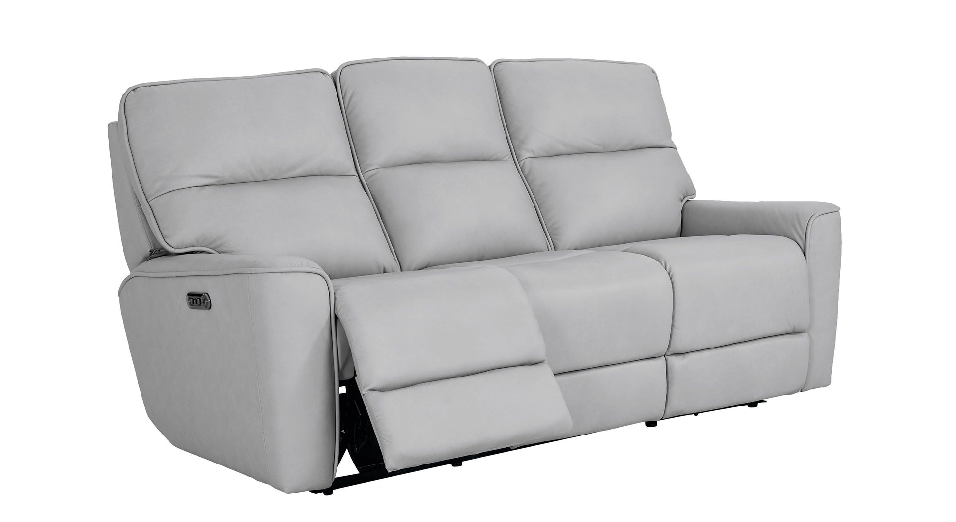 Bassett Club Level Kenneth Power Motion Sofa in Mist Leather - Chapin Furniture