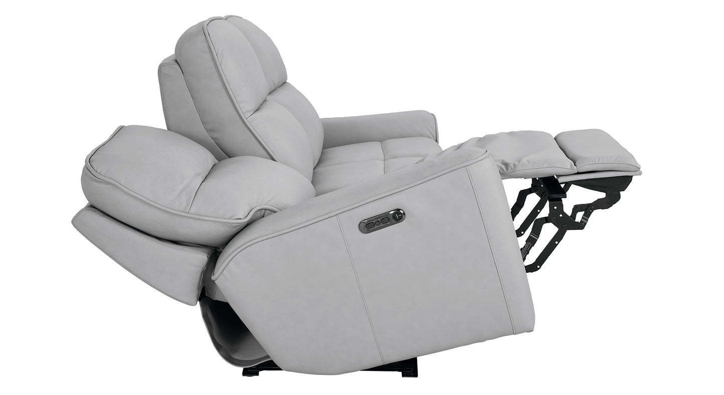 Bassett Club Level Kenneth Power Motion Sofa in Mist Leather - Chapin Furniture