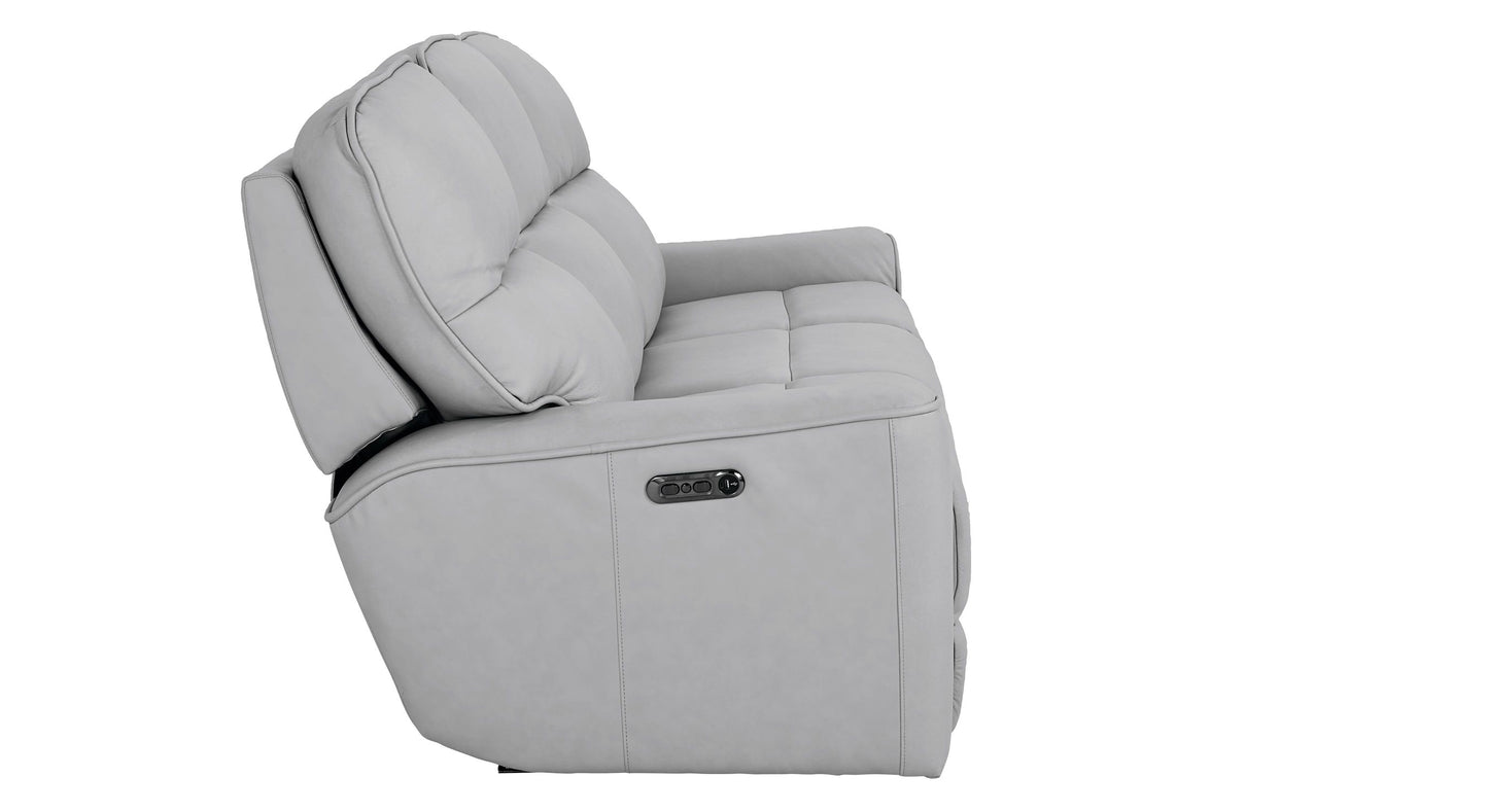 Bassett Club Level Kenneth Power Motion Sofa in Mist Leather - Chapin Furniture