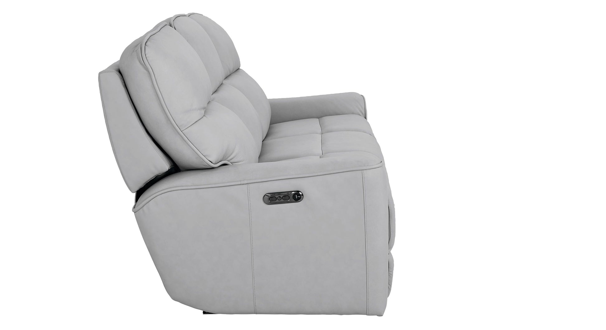 Bassett Club Level Kenneth Power Motion Sofa in Mist Leather - Chapin Furniture