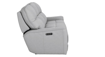 Bassett Club Level Kenneth Power Motion Sofa in Mist Leather - Chapin Furniture