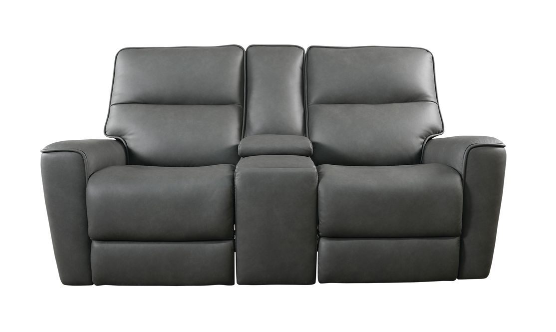 Bassett Club Level Kenneth Power Motion Consoled Loveseat in Gunmetal Leather - Chapin Furniture