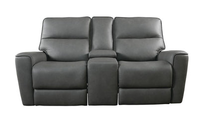 Bassett Club Level Kenneth Power Motion Consoled Loveseat in Gunmetal Leather - Chapin Furniture