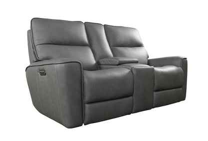 Bassett Club Level Kenneth Power Motion Consoled Loveseat in Gunmetal Leather - Chapin Furniture