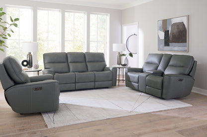 Bassett Club Level Kenneth Power Motion Wallsaver Recliner in Gunmetal Leather - Chapin Furniture