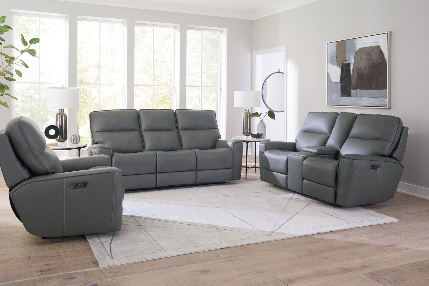 Bassett Club Level Kenneth Power Motion Sofa in Gunmetal Leather - Chapin Furniture