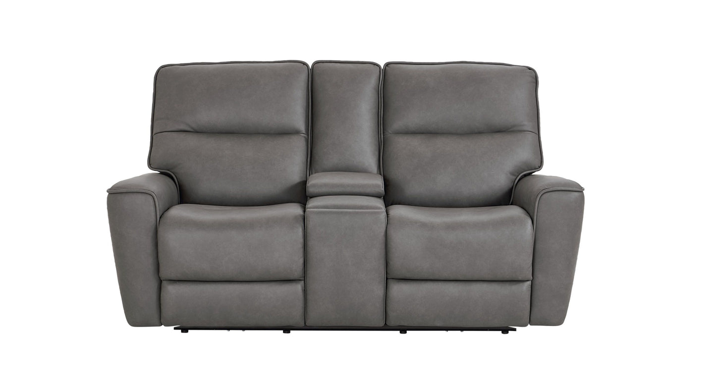 Bassett Club Level Kenneth Power Motion Consoled Loveseat in Gunmetal Leather - Chapin Furniture