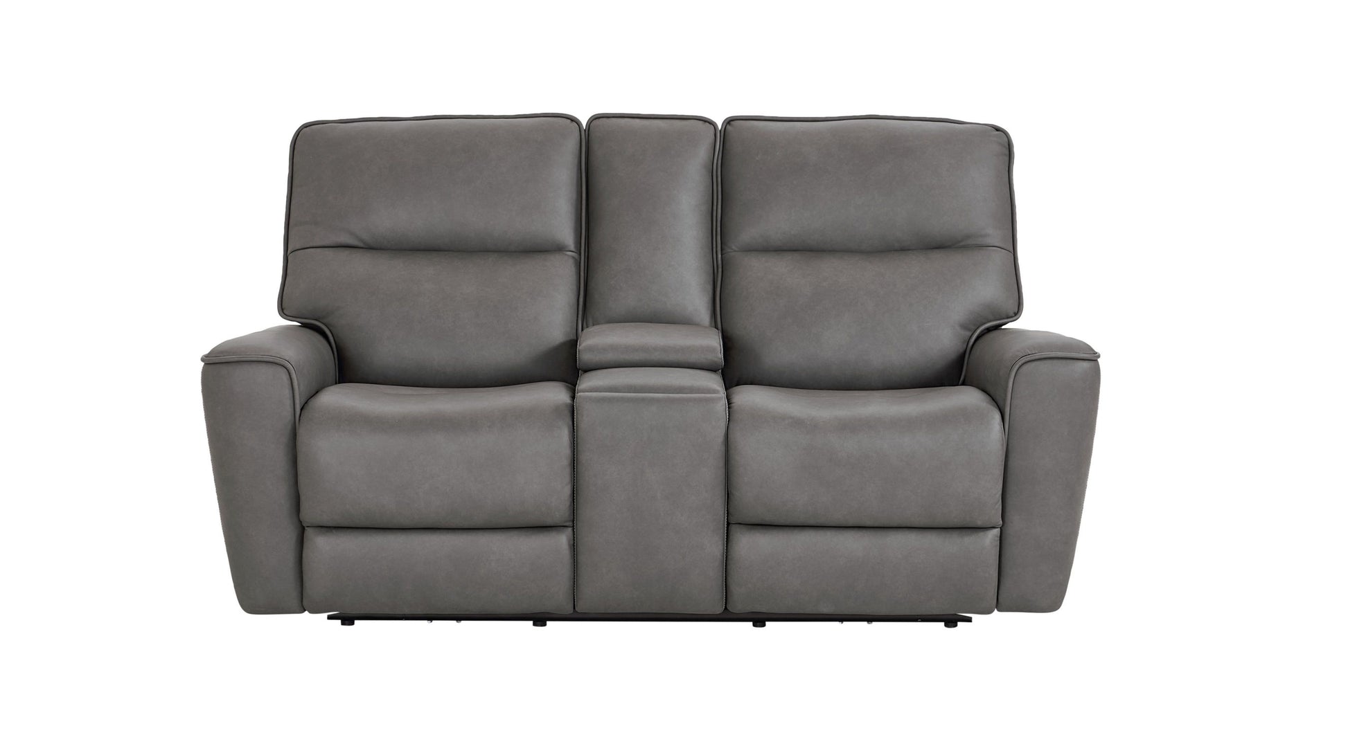 Bassett Club Level Kenneth Power Motion Consoled Loveseat in Gunmetal Leather - Chapin Furniture