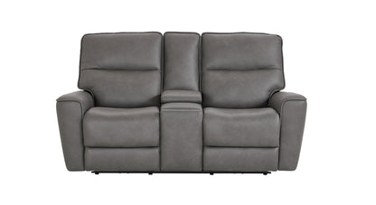 Bassett Club Level Kenneth Power Motion Consoled Loveseat in Gunmetal Leather - Chapin Furniture