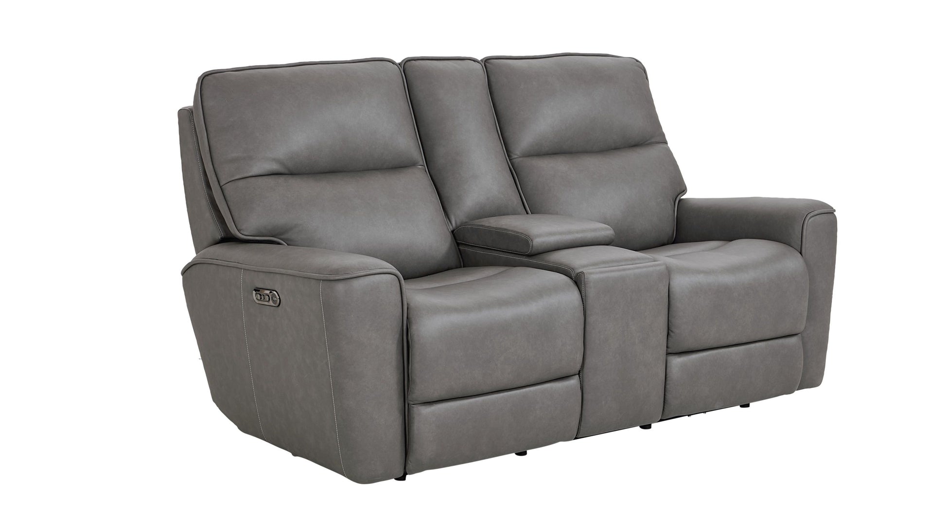 Bassett Club Level Kenneth Power Motion Consoled Loveseat in Gunmetal Leather - Chapin Furniture