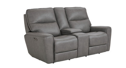 Bassett Club Level Kenneth Power Motion Consoled Loveseat in Gunmetal Leather - Chapin Furniture