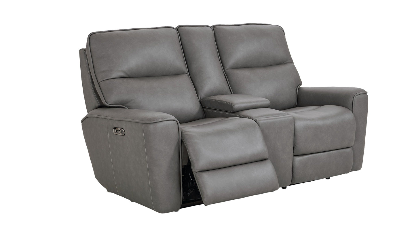 Bassett Club Level Kenneth Power Motion Consoled Loveseat in Gunmetal Leather - Chapin Furniture