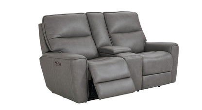 Bassett Club Level Kenneth Power Motion Consoled Loveseat in Gunmetal Leather - Chapin Furniture