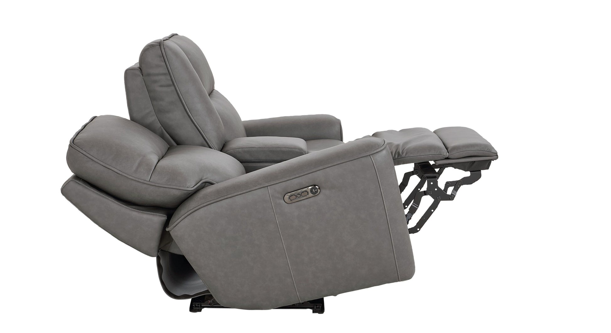 Bassett Club Level Kenneth Power Motion Consoled Loveseat in Gunmetal Leather - Chapin Furniture