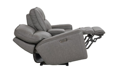 Bassett Club Level Kenneth Power Motion Consoled Loveseat in Gunmetal Leather - Chapin Furniture