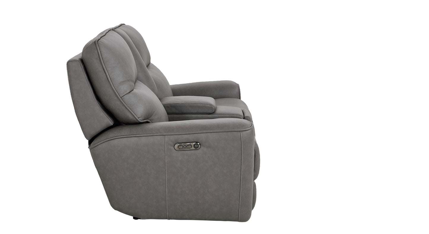 Bassett Club Level Kenneth Power Motion Consoled Loveseat in Gunmetal Leather - Chapin Furniture