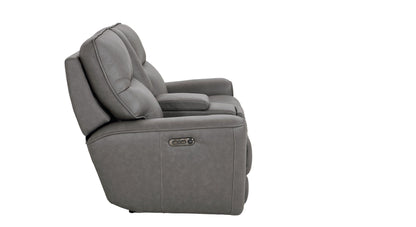 Bassett Club Level Kenneth Power Motion Consoled Loveseat in Gunmetal Leather - Chapin Furniture