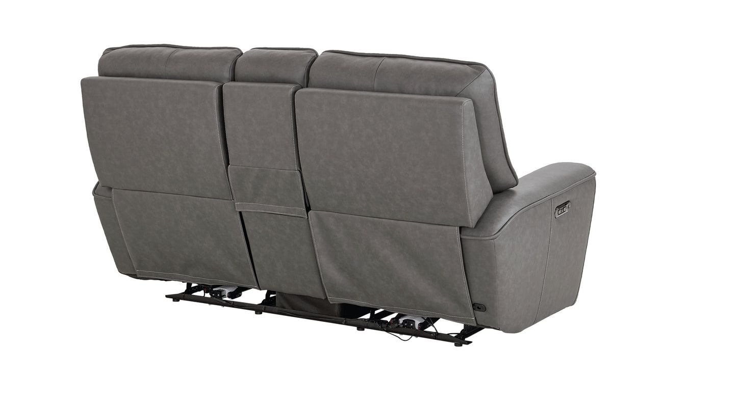Bassett Club Level Kenneth Power Motion Consoled Loveseat in Gunmetal Leather - Chapin Furniture