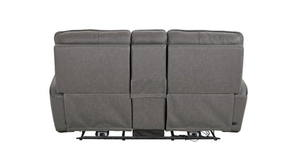 Bassett Club Level Kenneth Power Motion Consoled Loveseat in Gunmetal Leather - Chapin Furniture