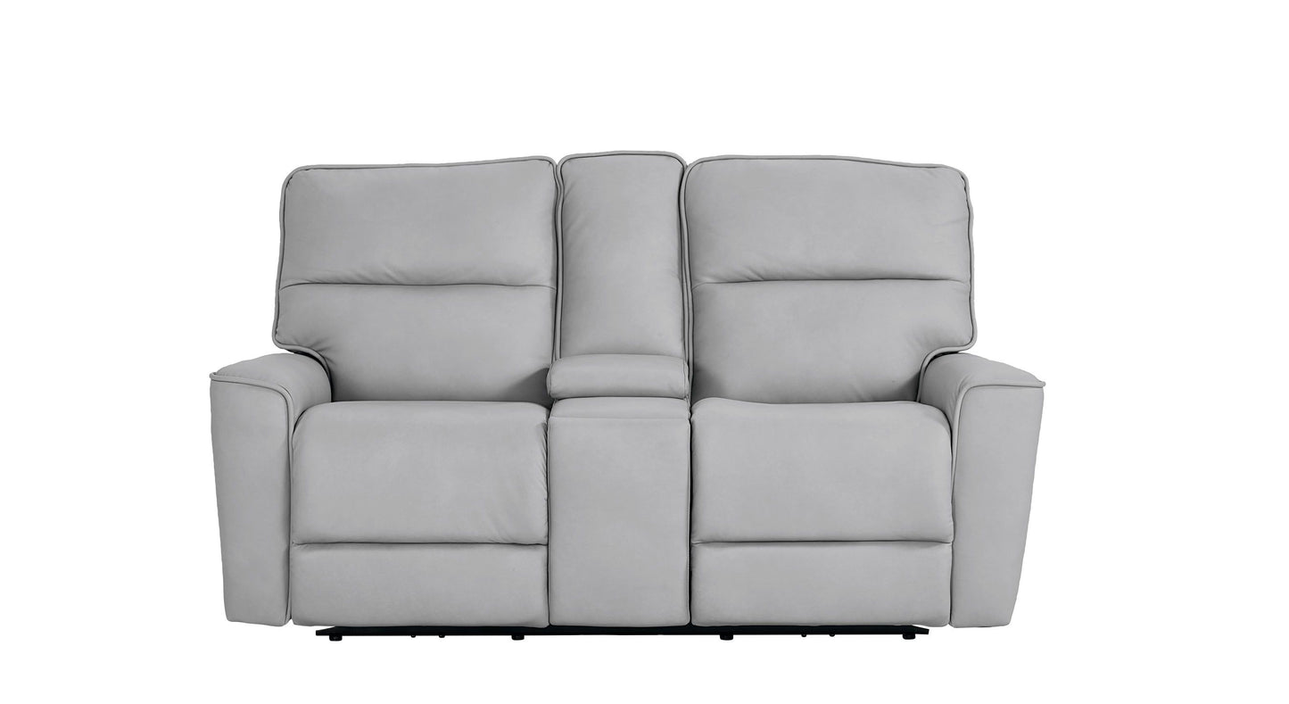 Bassett Club Level Kenneth Power Motion Consoled Loveseat in Mist Leather - Chapin Furniture