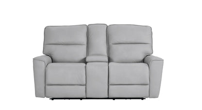 Bassett Club Level Kenneth Power Motion Consoled Loveseat in Mist Leather - Chapin Furniture