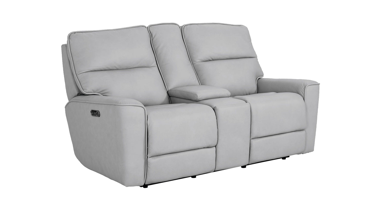 Bassett Club Level Kenneth Power Motion Consoled Loveseat in Mist Leather - Chapin Furniture