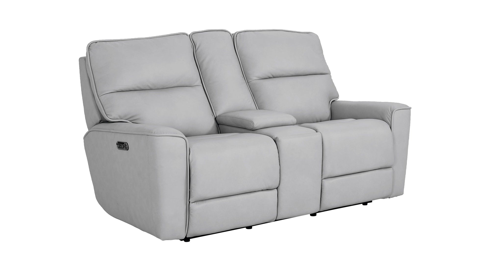 Bassett Club Level Kenneth Power Motion Consoled Loveseat in Mist Leather - Chapin Furniture
