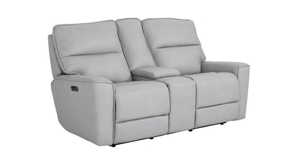 Bassett Club Level Kenneth Power Motion Consoled Loveseat in Mist Leather - Chapin Furniture