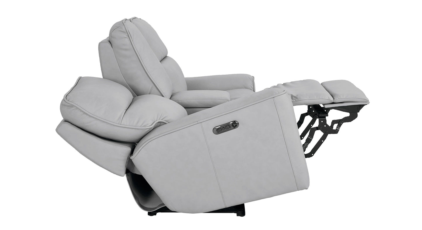 Bassett Club Level Kenneth Power Motion Consoled Loveseat in Mist Leather - Chapin Furniture