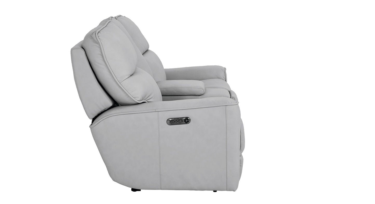 Bassett Club Level Kenneth Power Motion Consoled Loveseat in Mist Leather - Chapin Furniture