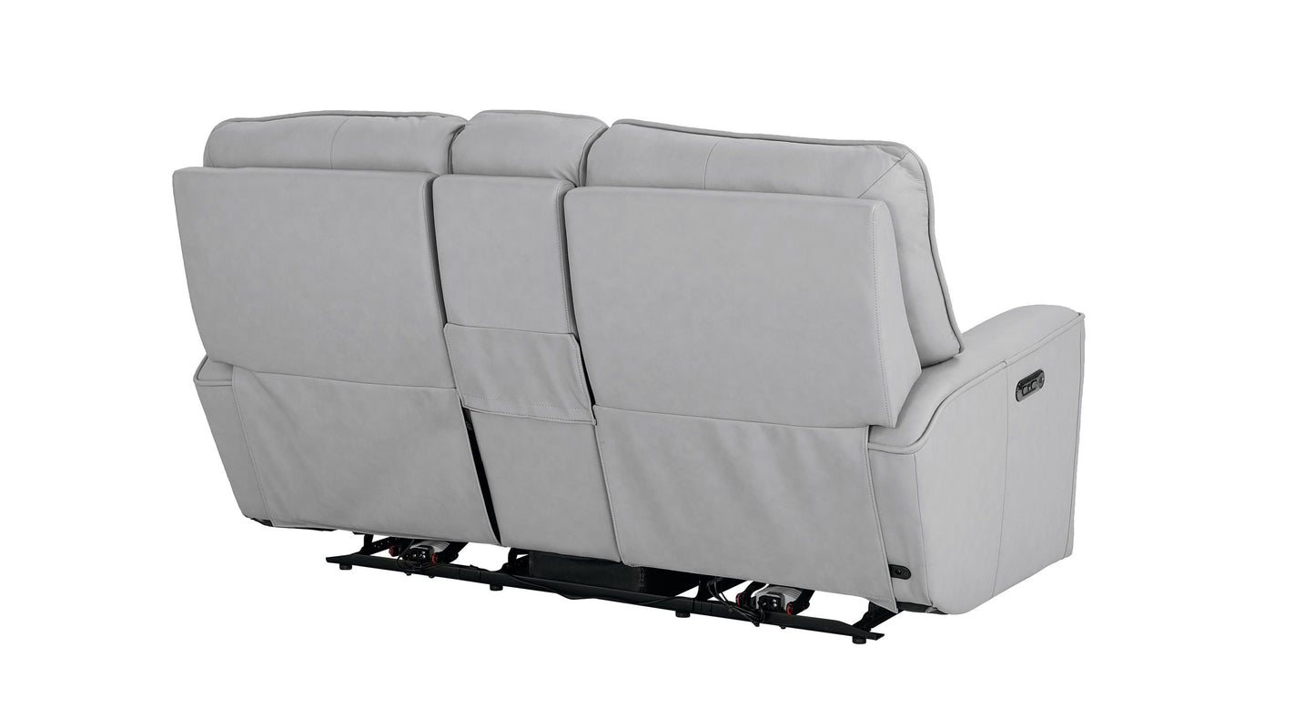 Bassett Club Level Kenneth Power Motion Consoled Loveseat in Mist Leather - Chapin Furniture