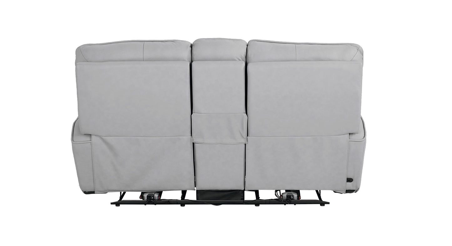 Bassett Club Level Kenneth Power Motion Consoled Loveseat in Mist Leather - Chapin Furniture
