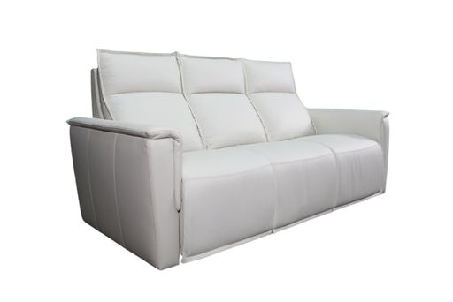Bassett Club Level Chauncey Power Motion Sofa in Vanilla Leather - Chapin Furniture