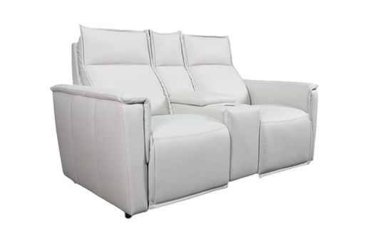 Bassett Club Level Chauncey Power Motion Consoled Loveseat in Vanilla Leather - Chapin Furniture