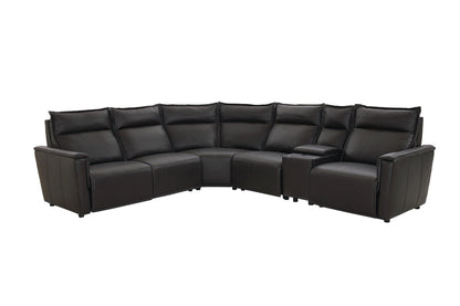 Bassett Club Level Chauncey Power Motion Sectional in Espresso Leather - Chapin Furniture