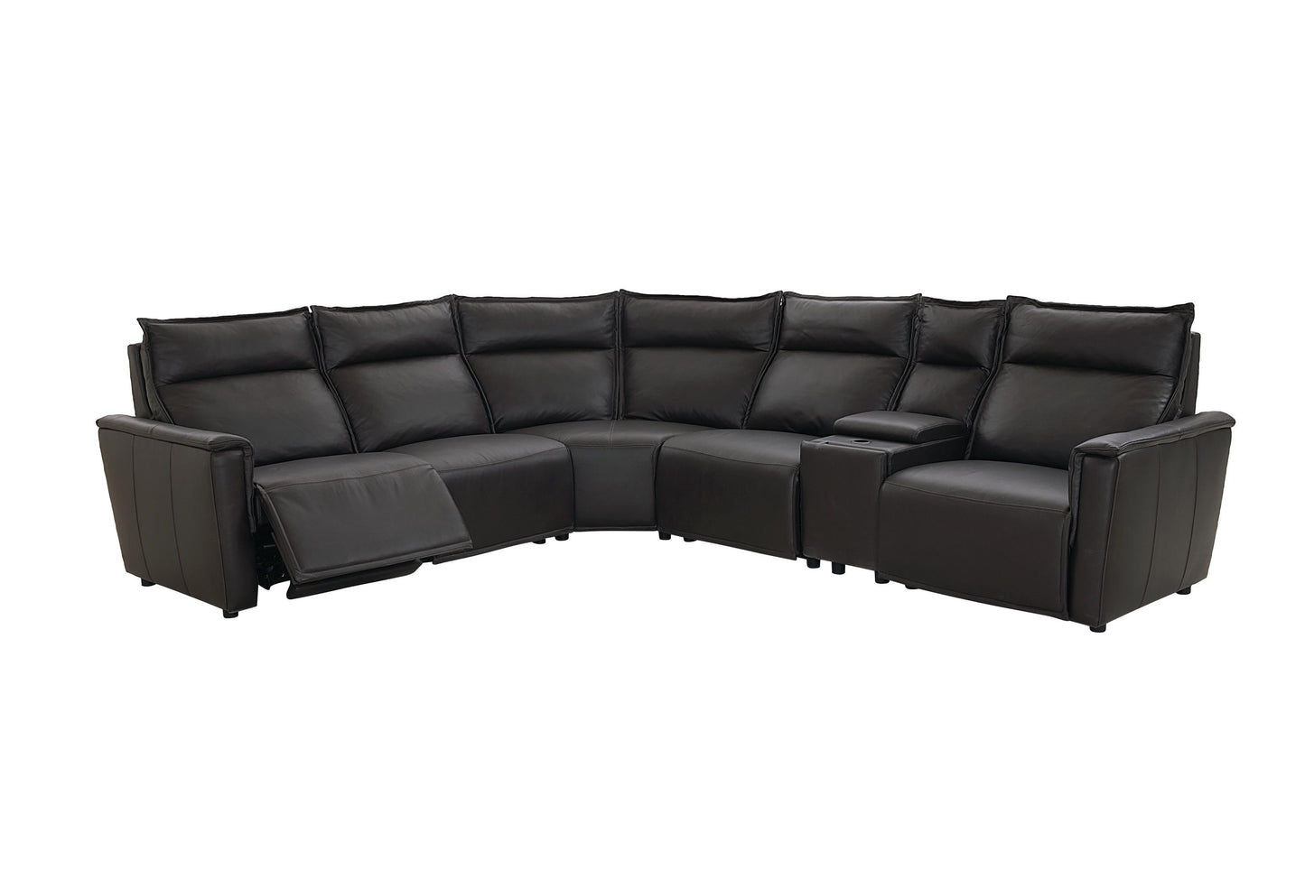 Bassett Club Level Chauncey Power Motion Sectional in Espresso Leather - Chapin Furniture