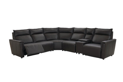 Bassett Club Level Chauncey Power Motion Sectional in Espresso Leather - Chapin Furniture