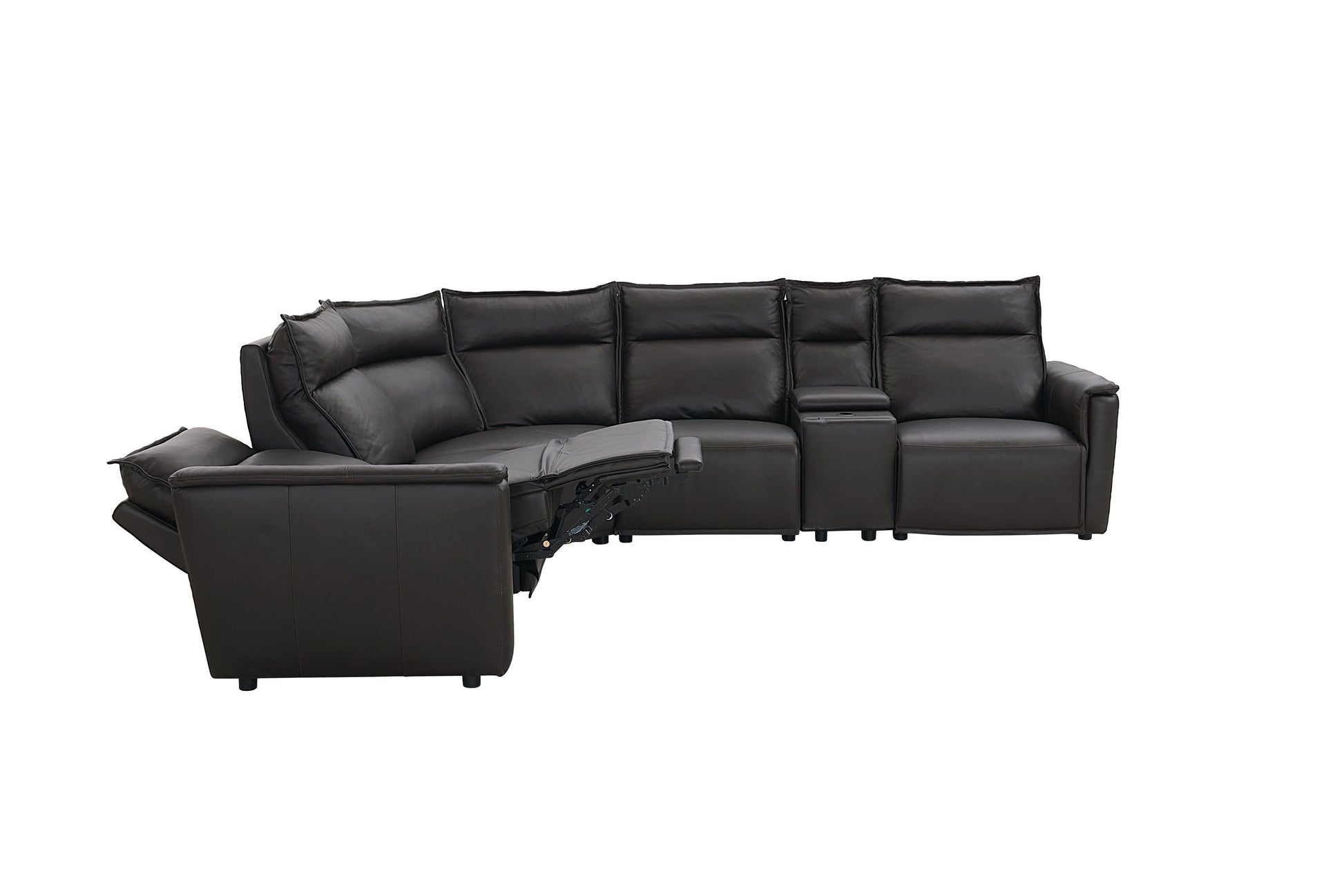 Bassett Club Level Chauncey Power Motion Sectional in Espresso Leather - Chapin Furniture