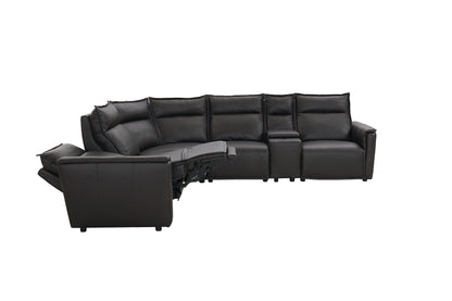 Bassett Club Level Chauncey Power Motion Sectional in Espresso Leather - Chapin Furniture