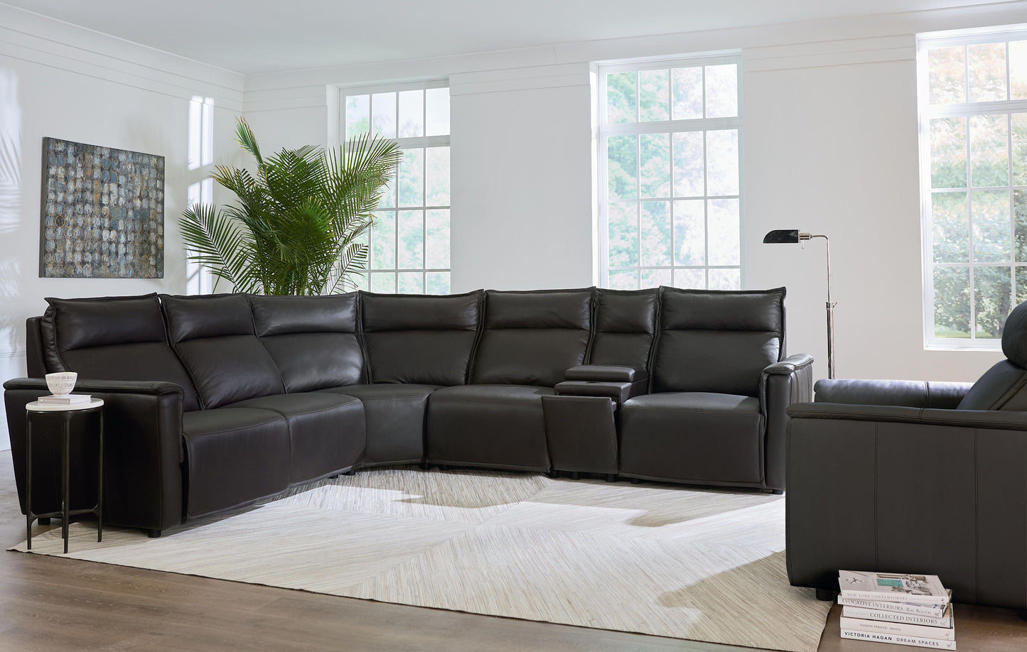 Bassett Club Level Chauncey Power Motion Sectional in Espresso Leather - Chapin Furniture
