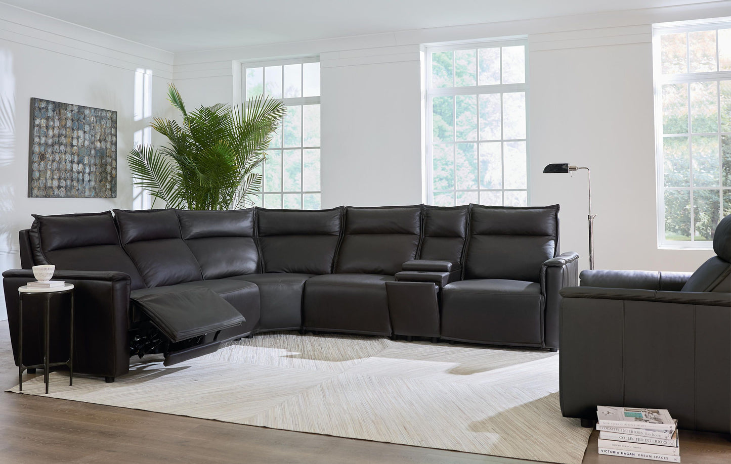 Bassett Club Level Chauncey Power Motion Sectional in Espresso Leather - Chapin Furniture