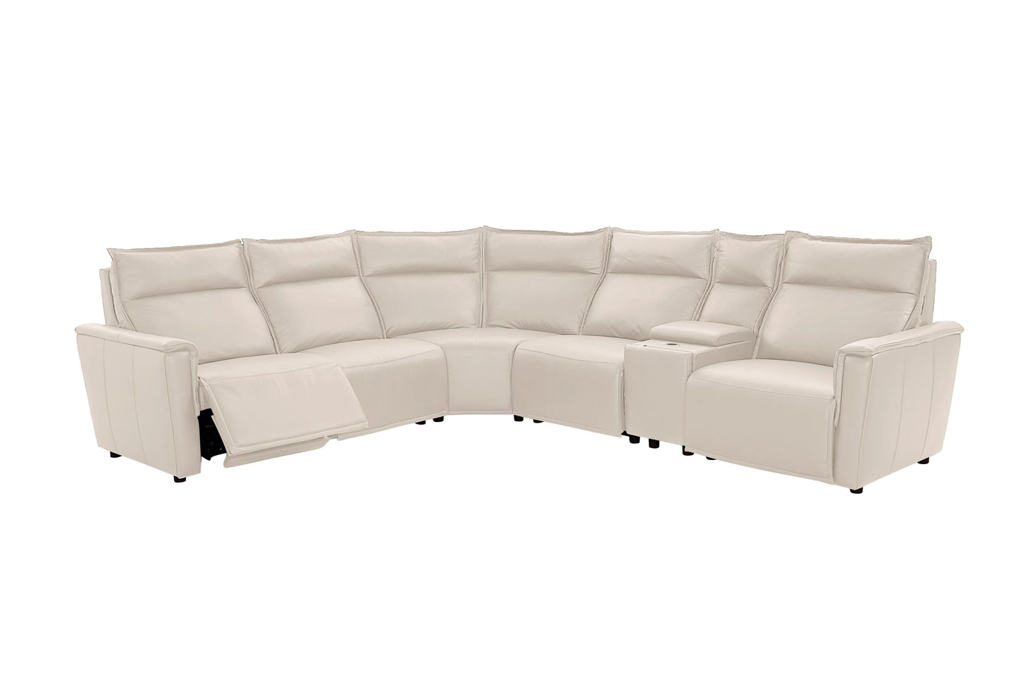 Bassett Club Level Chauncey Power Motion Sectional in Vanilla Leather - Chapin Furniture