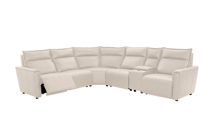 Bassett Club Level Chauncey Power Motion Sectional in Vanilla Leather - Chapin Furniture