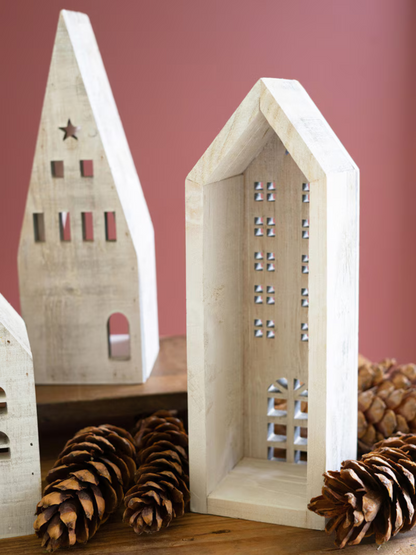 Set of 5 White-Washed Wooden Christmas Village - Chapin Furniture