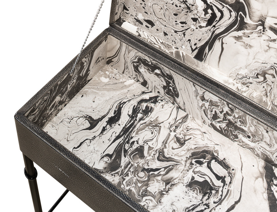 Grey Leather Shagreen Box On Stand - Chapin Furniture
